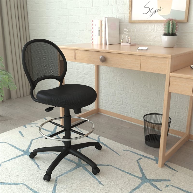 Scranton & Co Mesh Fabric Drafting Chair with Loop Arms in Black