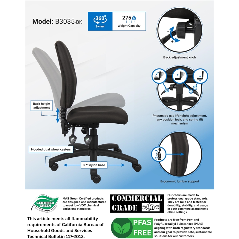 Scranton & Co Modern Crepe Fabric Multi Function Task Chair in Black