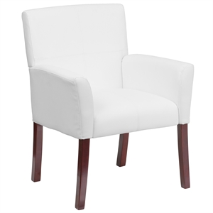 Scranton & Co Leather Executive Side Guest Chair in White and Mahogany