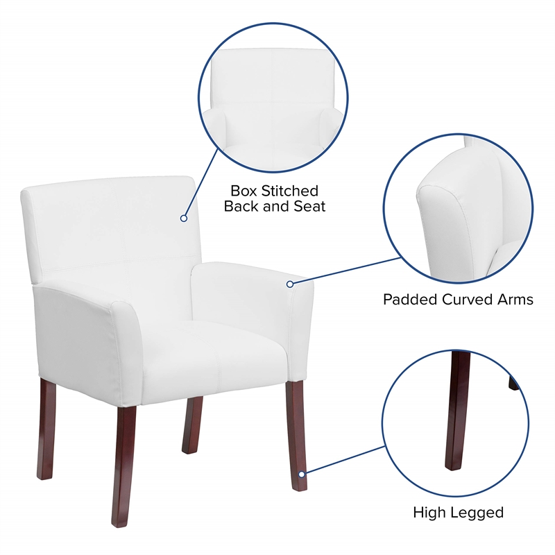 Scranton & Co Leather Executive Side Guest Chair in White and Mahogany