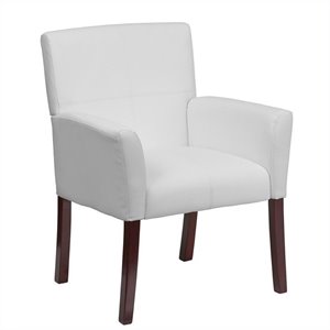 scranton & co leather executive side guest chair in white and mahogany