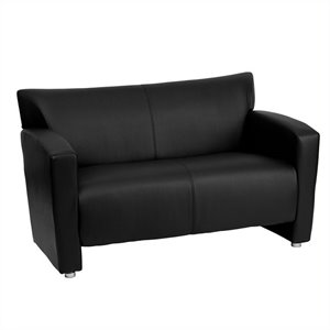 scranton & co leather love seat in black