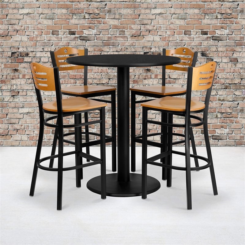 Scranton & Co 5 Piece Round Laminate Table Set in Black and Natural