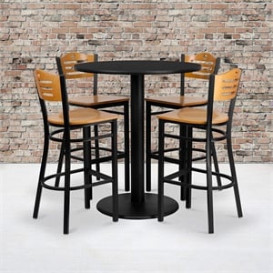 Scranton & Co 5 Piece Round Laminate Table Set in Black and Natural