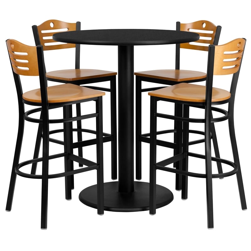 Scranton & Co 5 Piece Round Laminate Table Set in Black and Natural