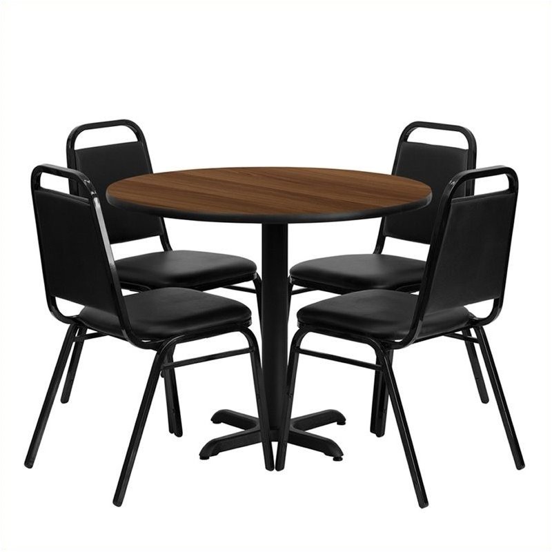 Scranton & Co 5 Piece Laminate Table Set in Black and Walnut