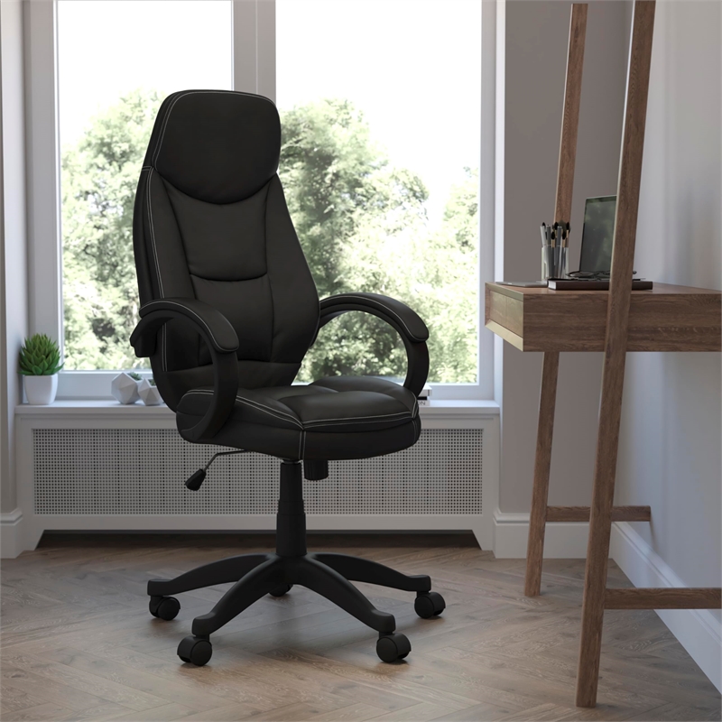 Scranton & Co High Back Contemporary Office Chair in Black Leather