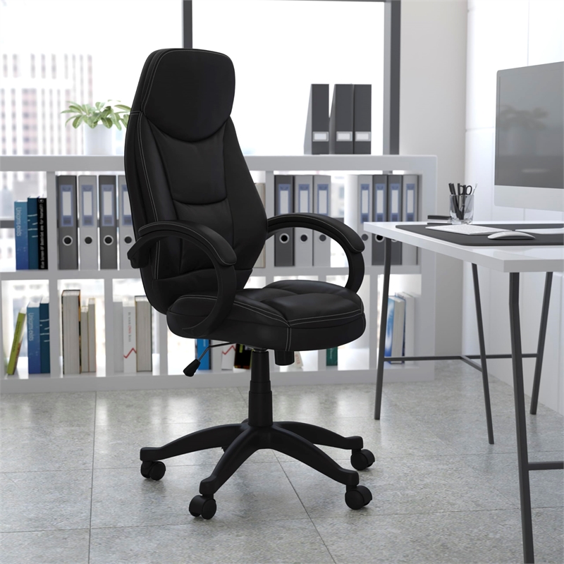 Scranton & Co High Back Contemporary Office Chair in Black Leather