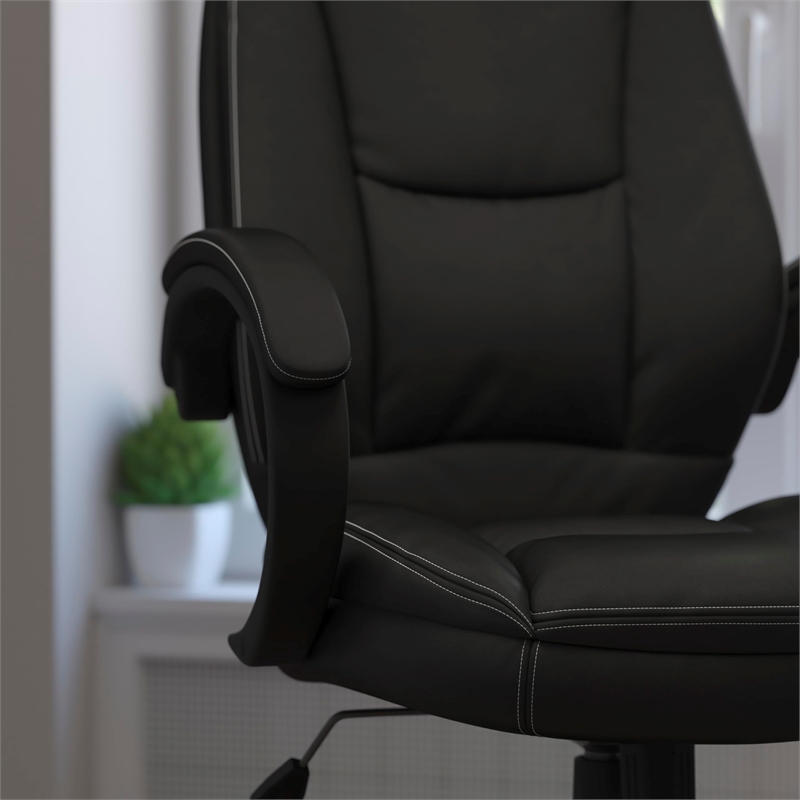 Scranton & Co High Back Contemporary Office Chair in Black Leather