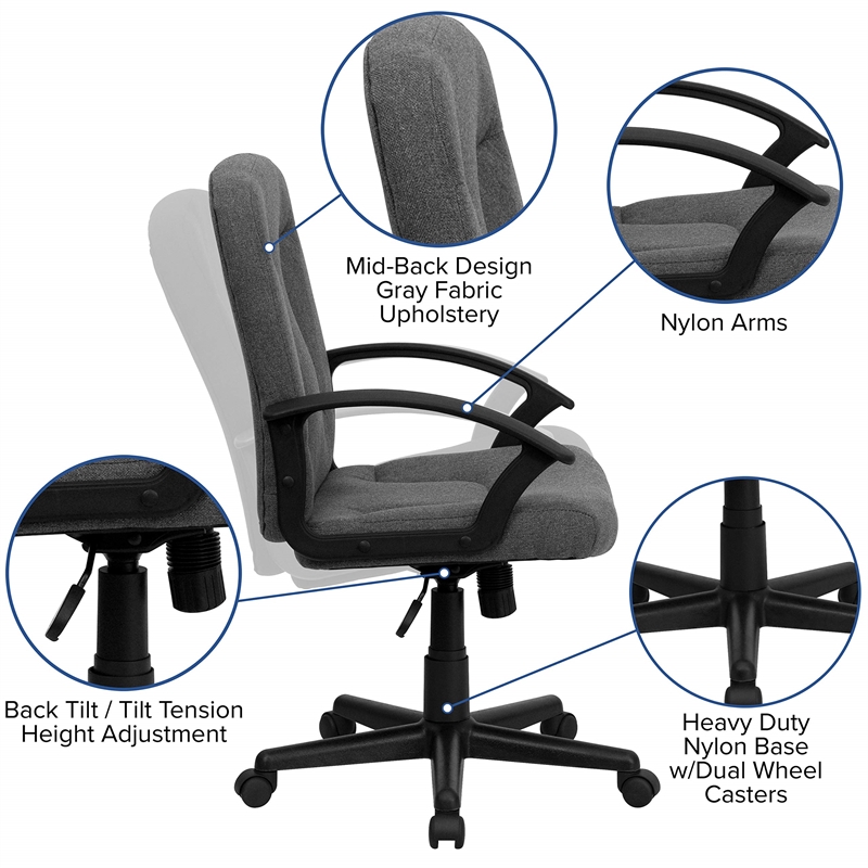 Scranton & Co Mid Back Office Chair with Nylon Arms in Gray