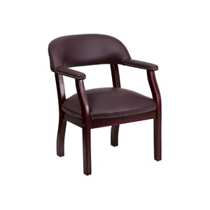 Scranton & Co Leather Burgundy Guest Chair Rectangular Padded Arms 31.25&quot H x 24.5&quot W x 25&quot D