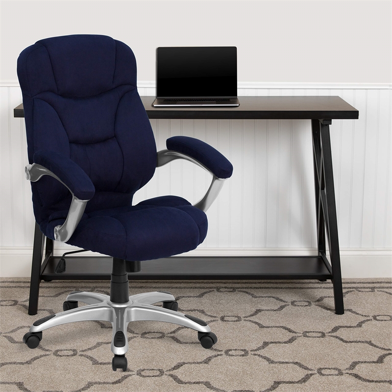 Scranton & Co High Back Microfiber Upholstered Office Chair in Navy
