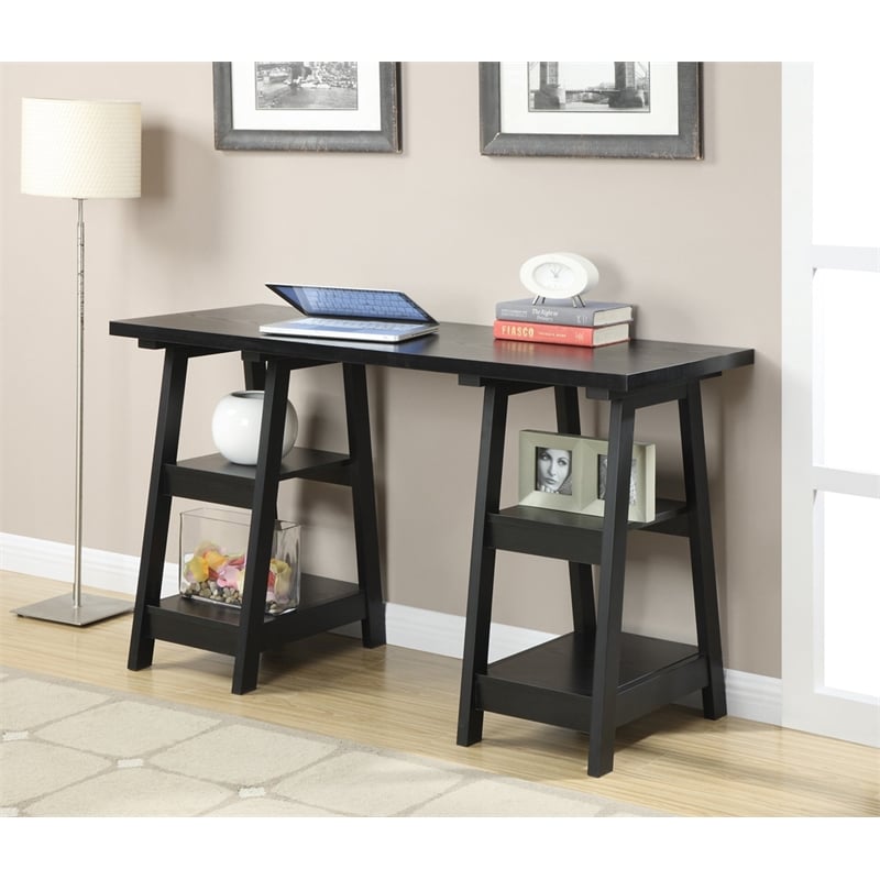 Scranton & Co Transitional Wood Double Trestle Desk in Black