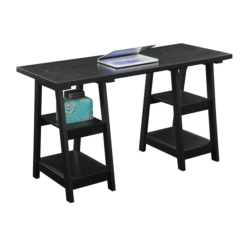 Scranton & Co Transitional Wood Double Trestle Desk in Black