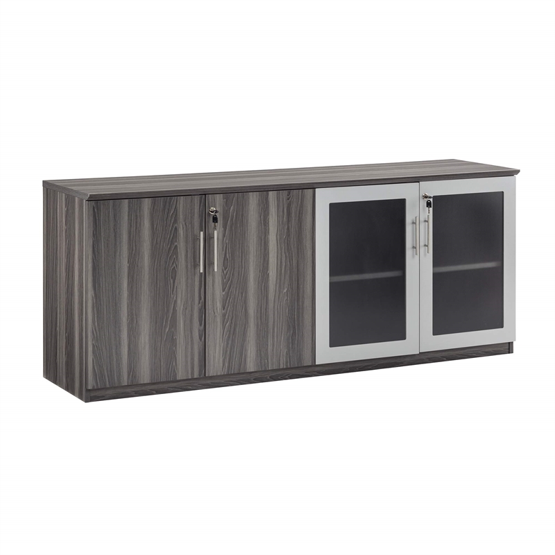 Scranton & Co Low Wall Cabinet with Wood-Glass Door in Gray Steel