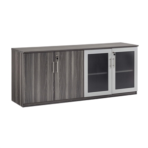 Scranton & Co Low Wall Cabinet with Wood-Glass Door in Gray Steel