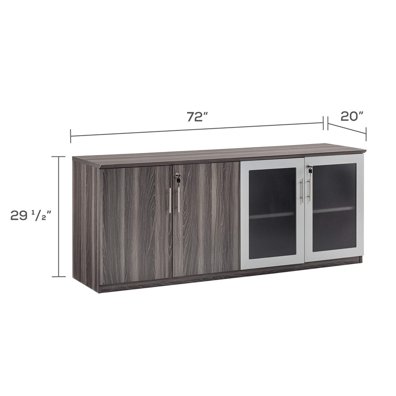Scranton & Co Low Wall Cabinet with Wood-Glass Door in Gray Steel