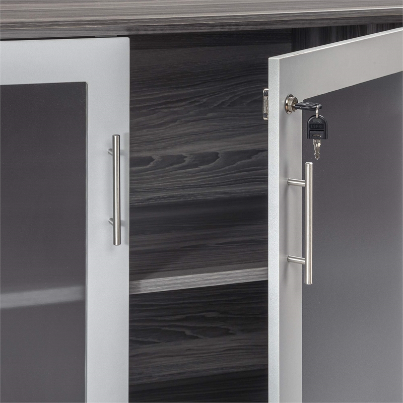 Scranton & Co Low Wall Cabinet with Wood-Glass Door in Gray Steel