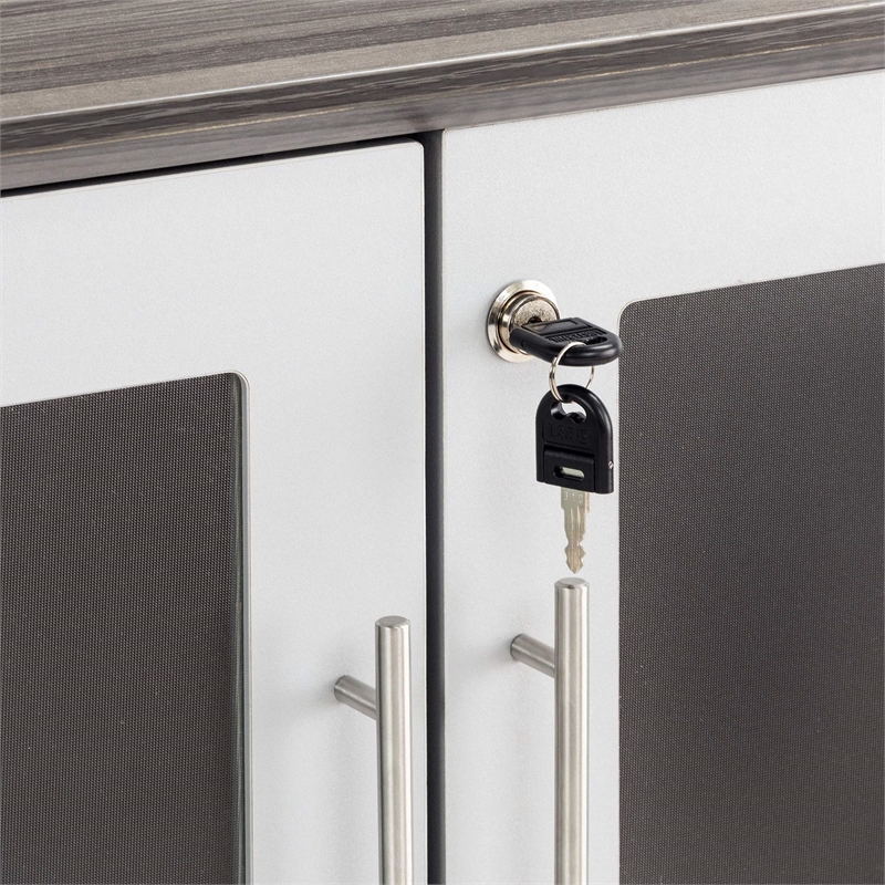 Scranton & Co Low Wall Cabinet with Wood-Glass Door in Gray Steel