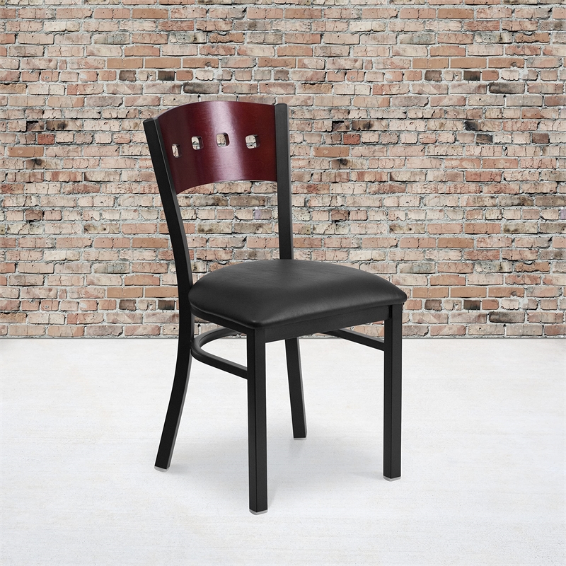 Scranton & Co Upholstered Restaurant Dining Chair in Mahogany and Black