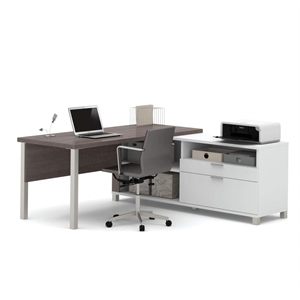 Scranton & Co L-Desk with legs in White and Bark Grey