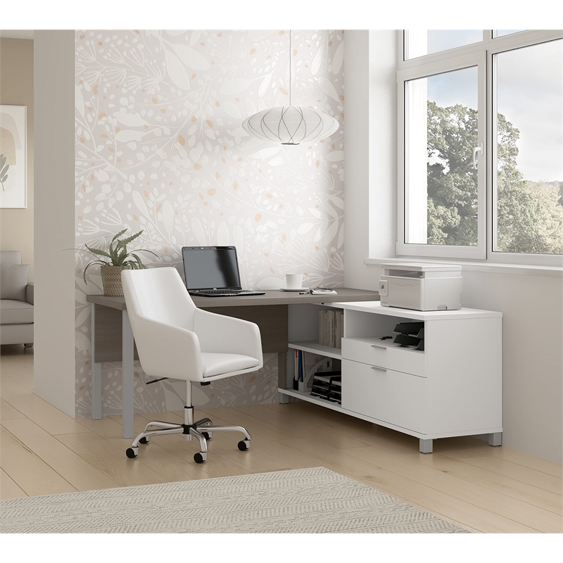 Scranton & Co L-Desk with legs in White and Bark Grey