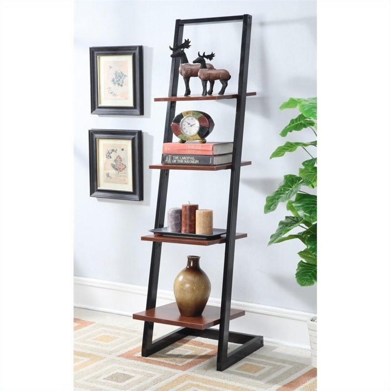 Scranton & Co 4 Tier Ladder Bookshelf in Black and Cherry