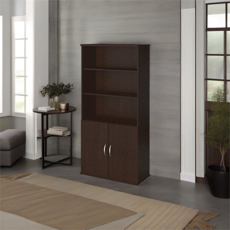 Scranton & Co 36W Bookcase with Doors in Mocha Cherry