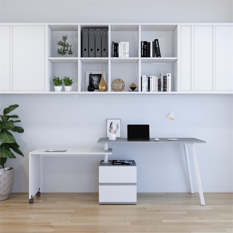 Scranton & Co Contemporary Wood Rotating Modular Computer Desk in Gray