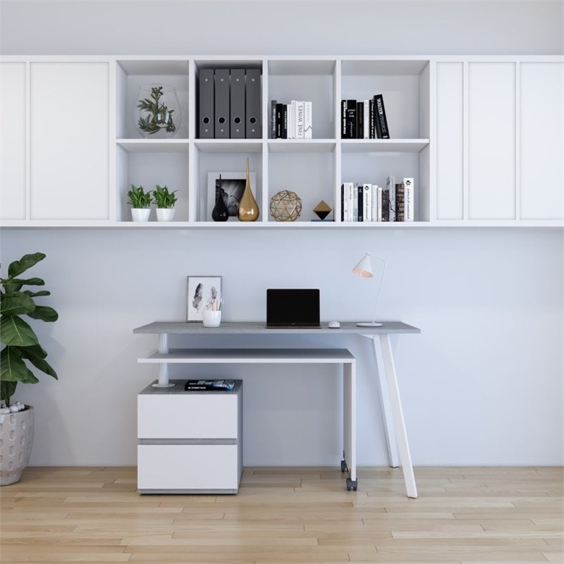 Scranton & Co Contemporary Wood Rotating Modular Computer Desk in Gray