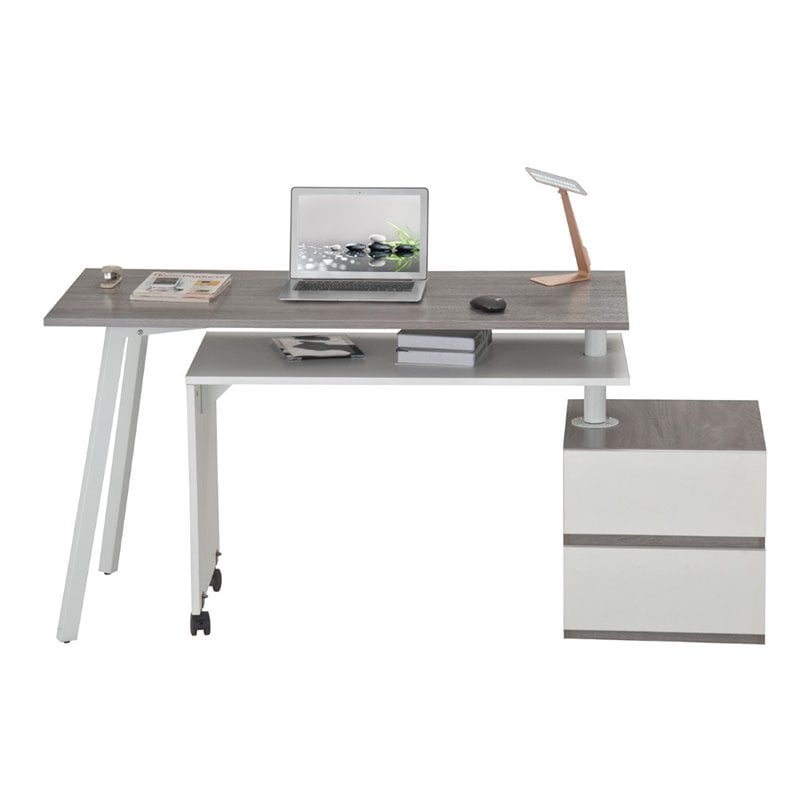 Scranton & Co Contemporary Wood Rotating Modular Computer Desk in Gray