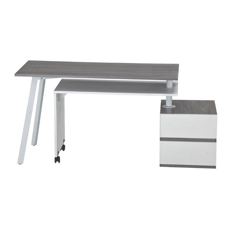 Scranton & Co Contemporary Wood Rotating Modular Computer Desk in Gray