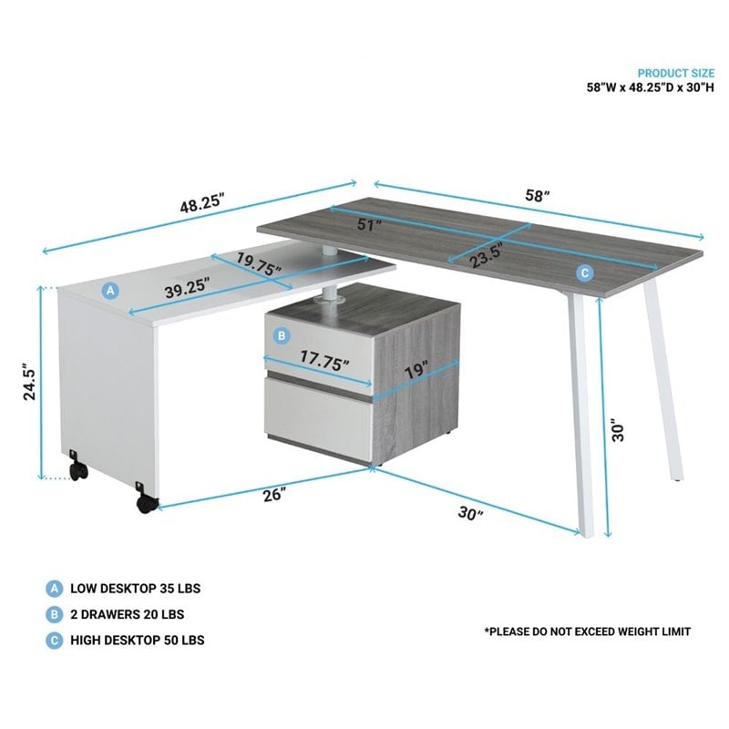 Scranton & Co Contemporary Wood Rotating Modular Computer Desk in Gray