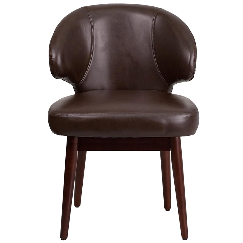 Scranton & Co Leather Lounge Chair in Brown and Walnut