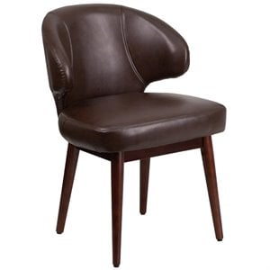scranton & co leather lounge chair in brown and walnut