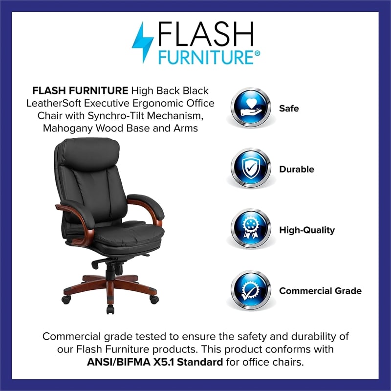 Scranton & Co Contemporary Leather High Back Swivel Office Chair in Black