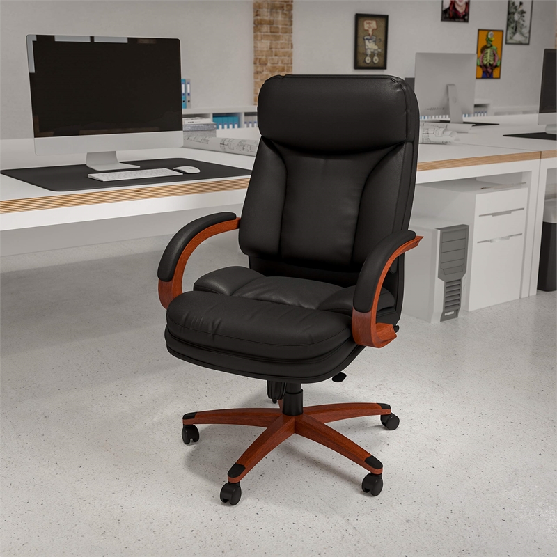 Scranton & Co Contemporary Leather High Back Swivel Office Chair in Black