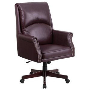 scranton & co high back leather swivel office chair in burgundy