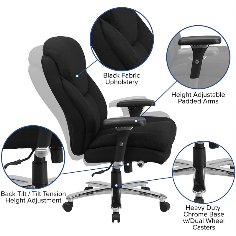 Scranton & Co Big and Tall Fabric Swivel Office Chair in Black