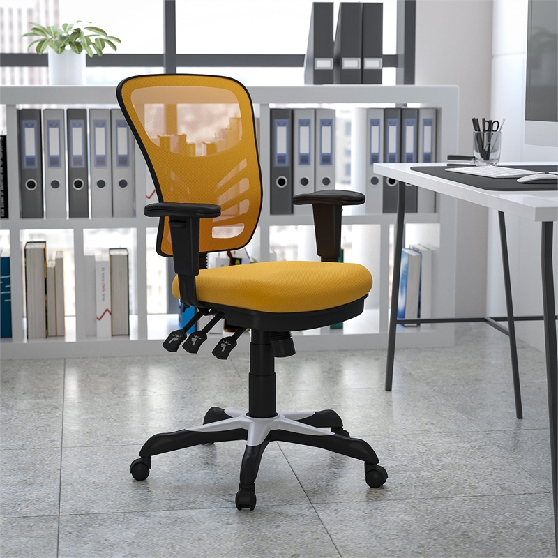 Scranton & Co Mid Back Mesh Swivel Office Chair in Yellow