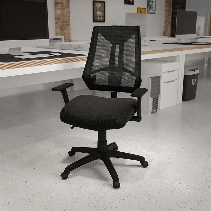 Scranton & Co Mesh Fabric Mid Back Swivel Office Chair in Black