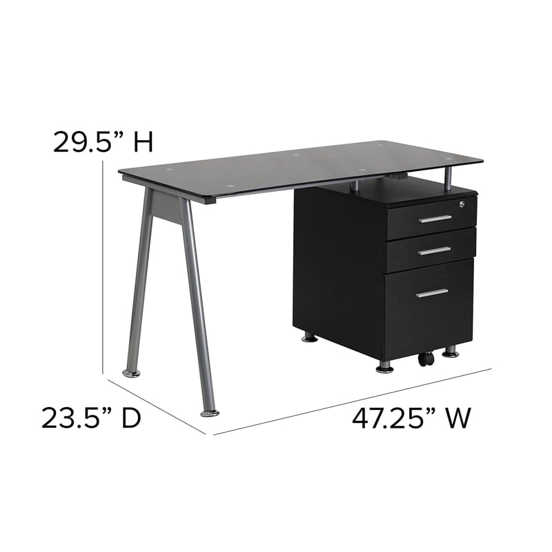 Scranton & Co 3 Drawer Glass Top Home Office Desk in Black