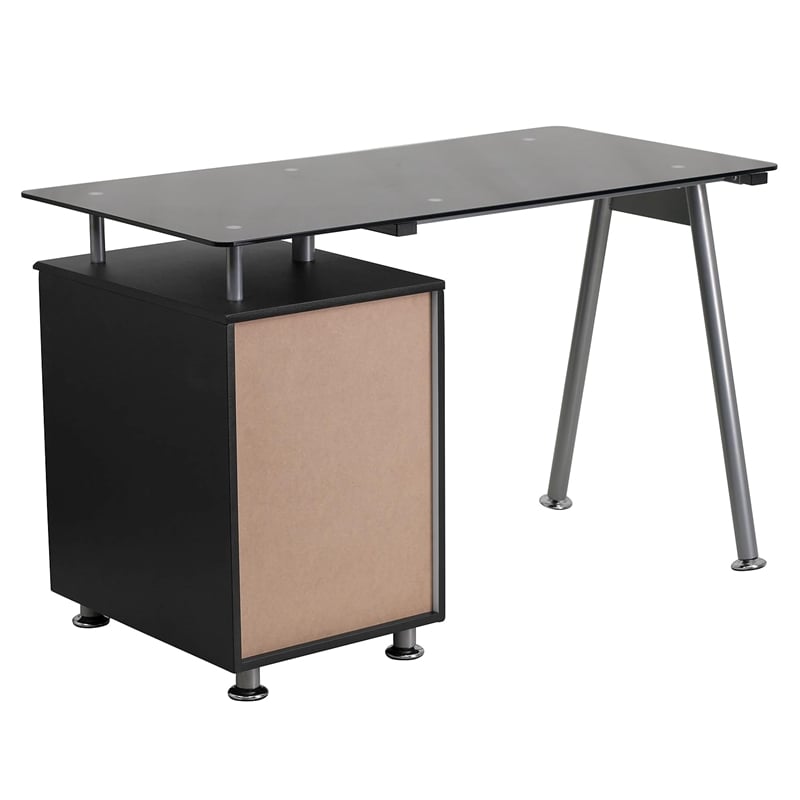 Scranton & Co 3 Drawer Glass Top Home Office Desk in Black
