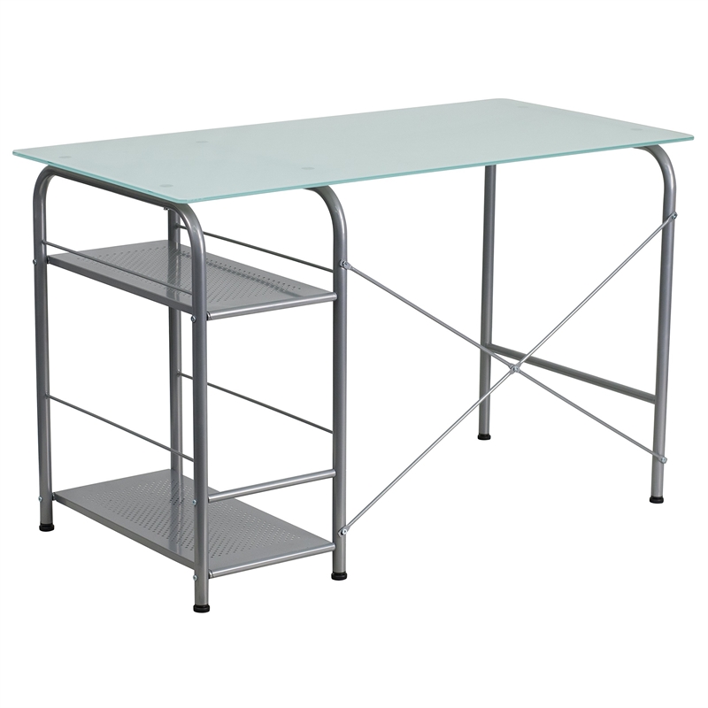 Scranton & Co Glass Top Home Office Desk in Silver