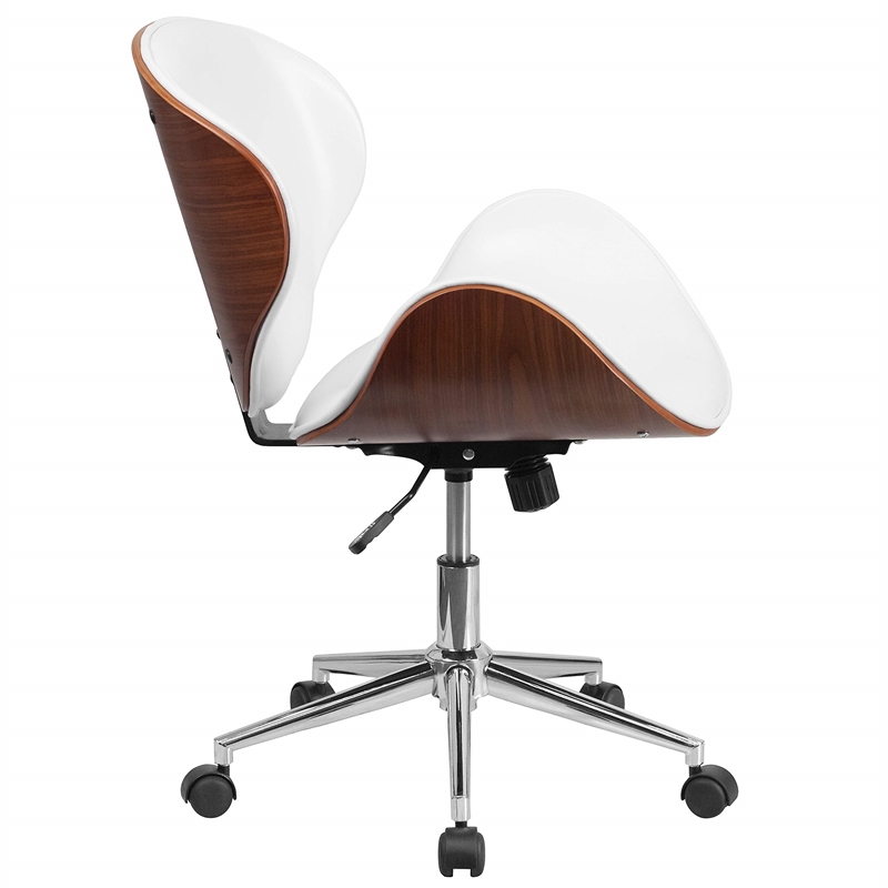 Scranton & Co Leather Swivel Office Chair in White and Walnut