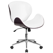 Scranton & Co Leather Swivel Office Chair in White and Mahogany