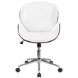 Scranton & Co Leather Swivel Office Chair in White and Mahogany