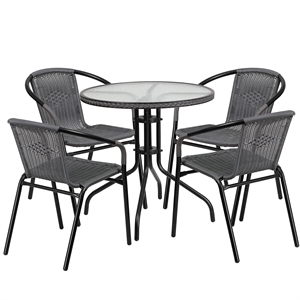 Scranton & Co 5 Piece Round Patio Dining Set in Black and Gray