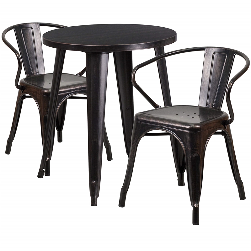 Scranton & Co Round Metal Patio Dining Set in Antique Black