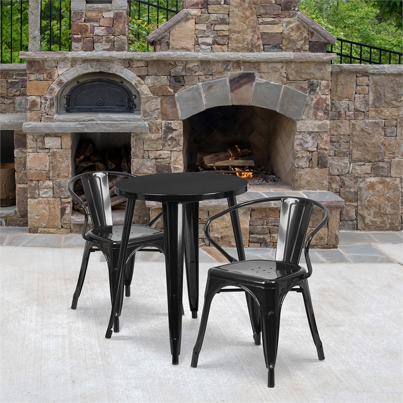 Scranton & Co Round Metal Patio Dining Set in Black